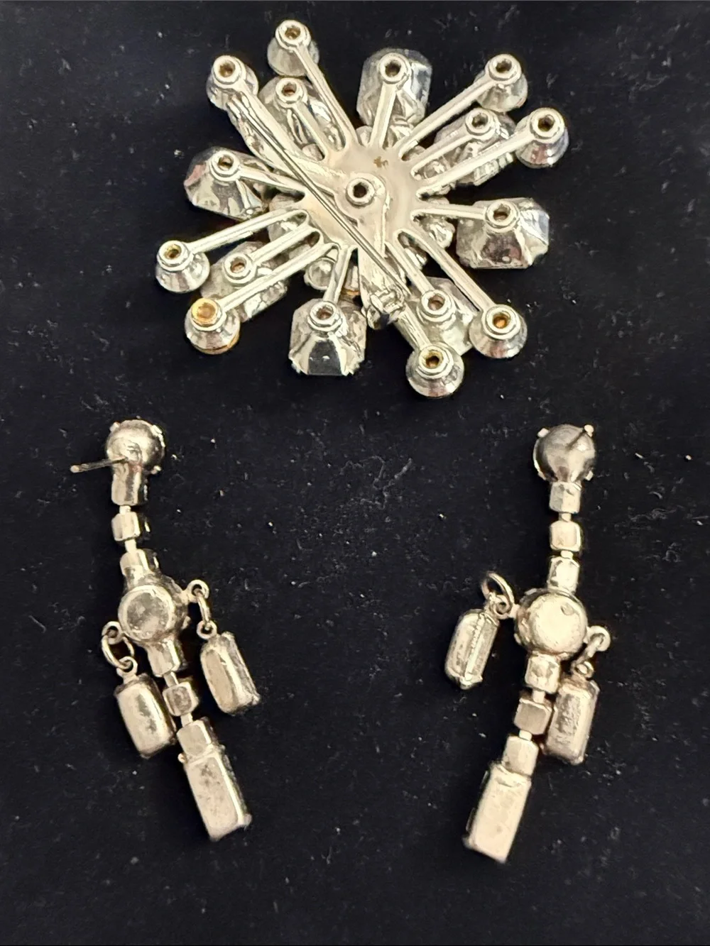 Crystal Snowflake Brooch & Drop Earrings Set - Clear Rhinestone